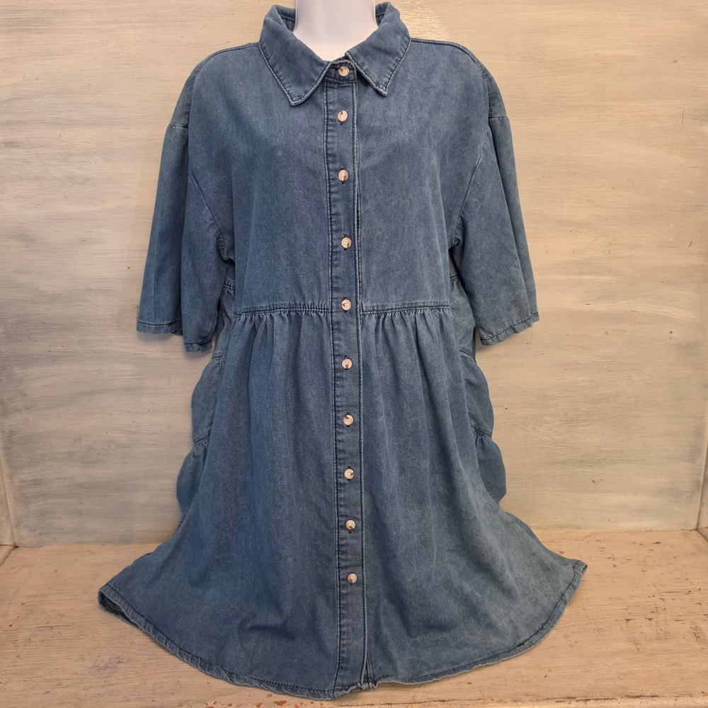 They Look Medium Wash Denim Baby Doll High/Low Shirt Dress XL Good Condition